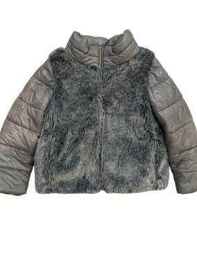 Herno Girls' Gray Faux Fur Front Puffer Jacket